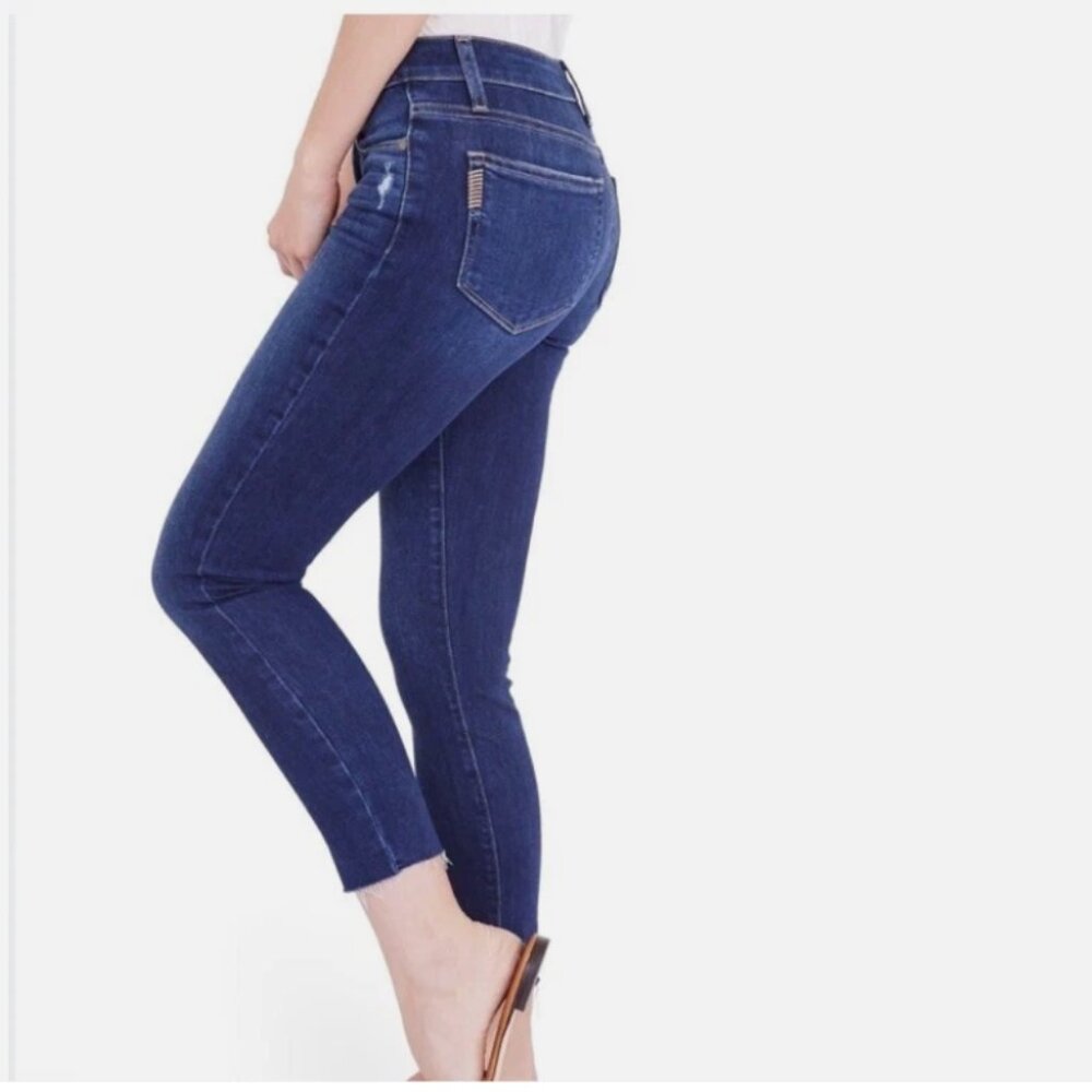 Paige Denim Kylie Size 28 Crop Raw Hem Mid Ríse Skinny Denay Dark Wash Blue Jean